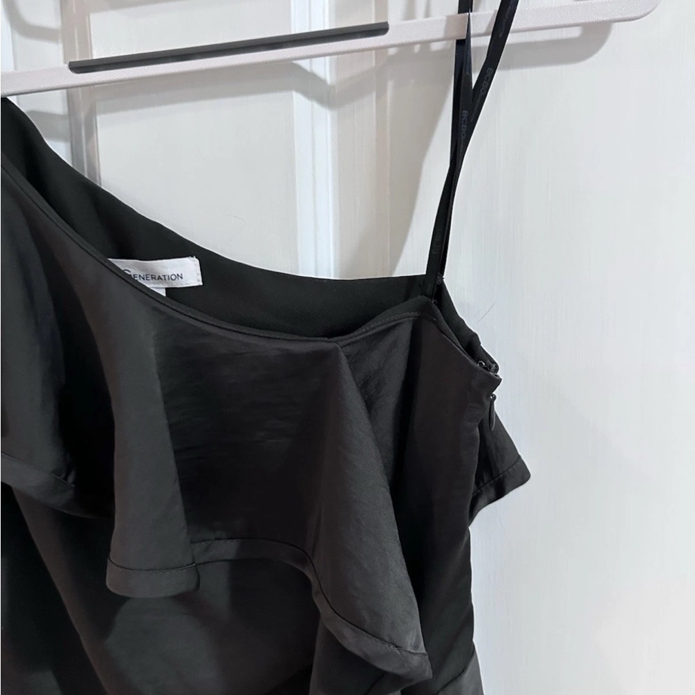 BCBGeneration One Shoulder Ruffled Dark Olive Dre… - image 4